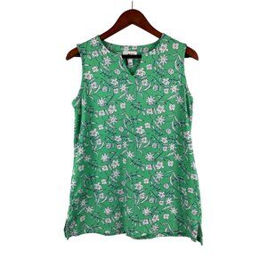 D & Co. Green Floral Sleeveless Top Womens Size M Cotton Blend